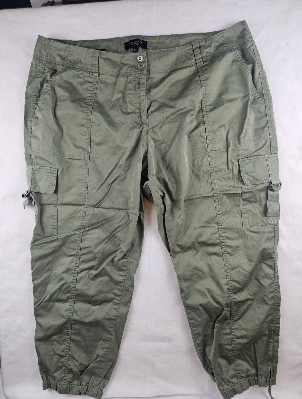 Talbots Cropped Cargo Capri Pants 18W Zippers & Elastic Leg Bottoms Functional